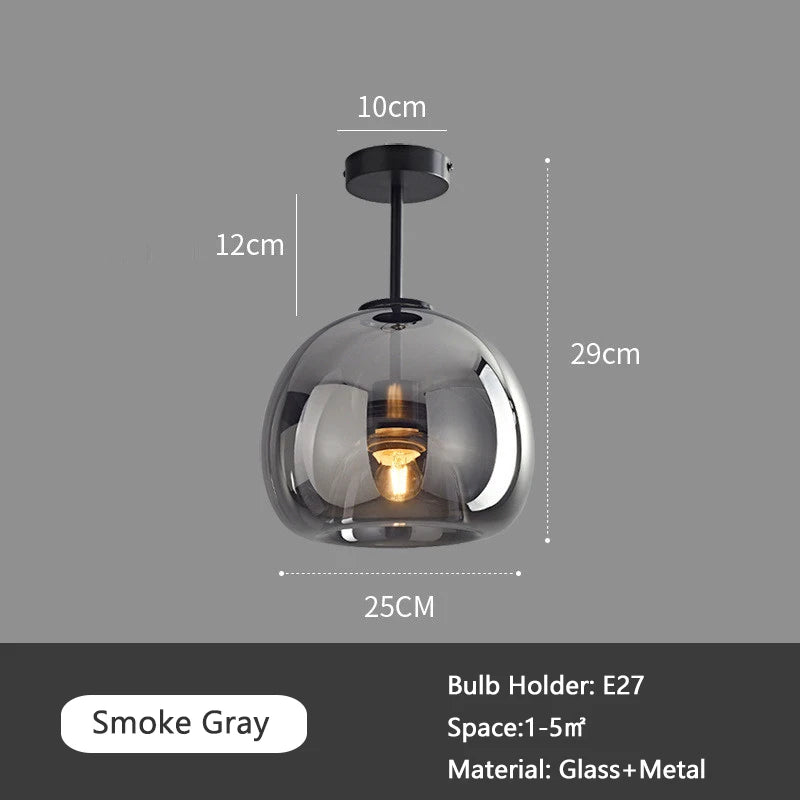 Plafonnier design en verre de couloir passage luxe fumé ambre gris - vue 8 sur 8