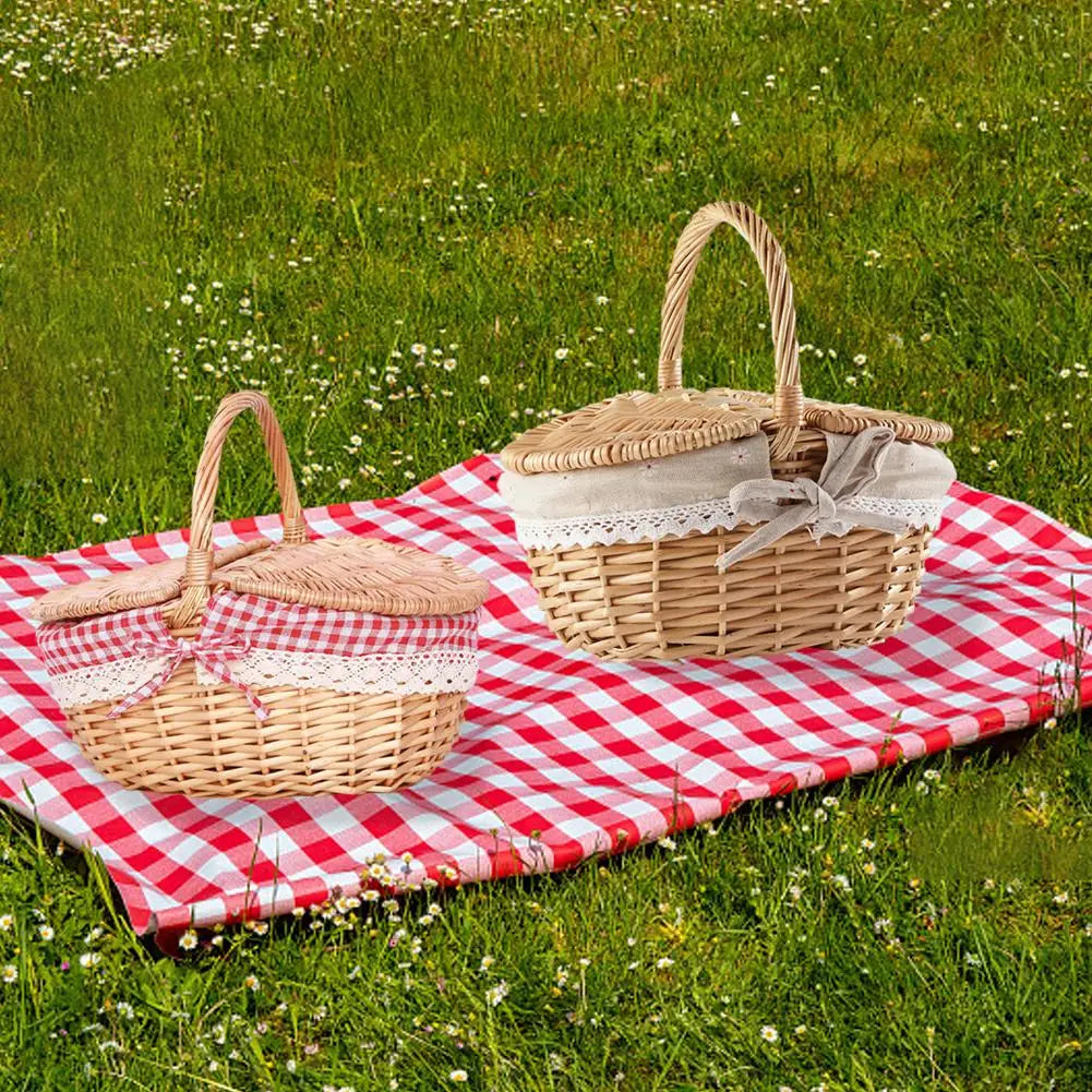 panier pique-nique en osier fait main avec doublure lavable - vue 3 sur 8