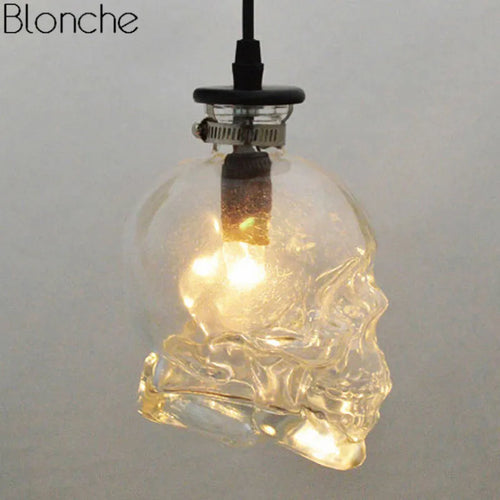 Vintage transparent glass skull chandelier for bar or restaurant - vue 3 sur 8