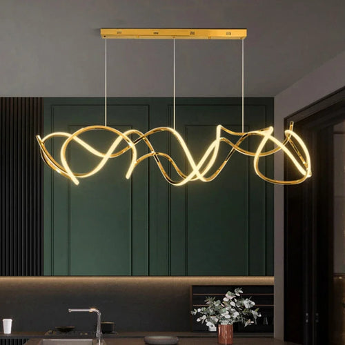 Minimalist modern stainless steel chandelier with decorative waves
