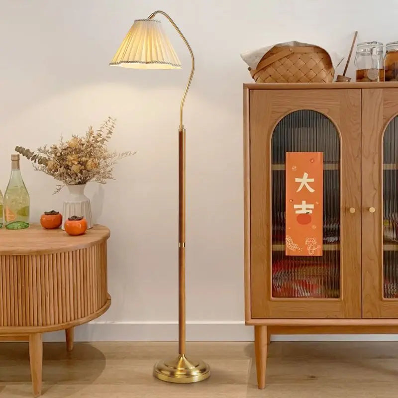 Lampadaire bois massif rétro japonais luxe haut gamme bureau chambre - vue 3 sur 8