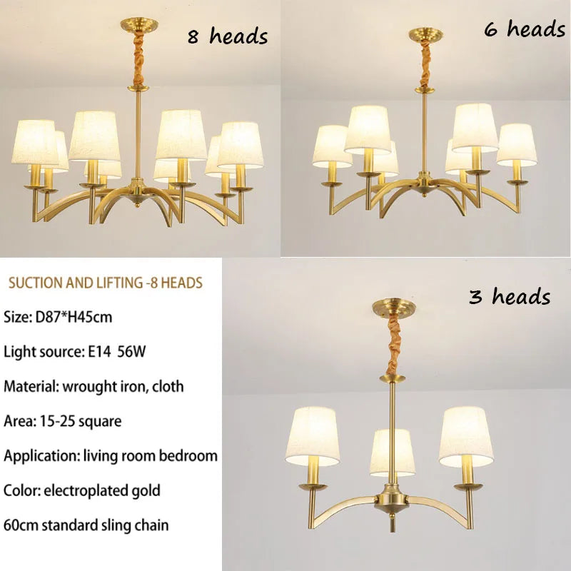 lustre rétro américain en tissu pour décoration intérieur lumineux - vue 6 sur 10