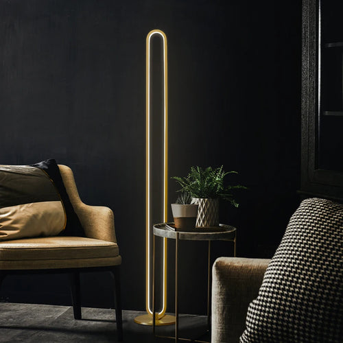 Minimalist copper LED floor lamp with 3 interchangeable Nordic decorations - vue 3 sur 7