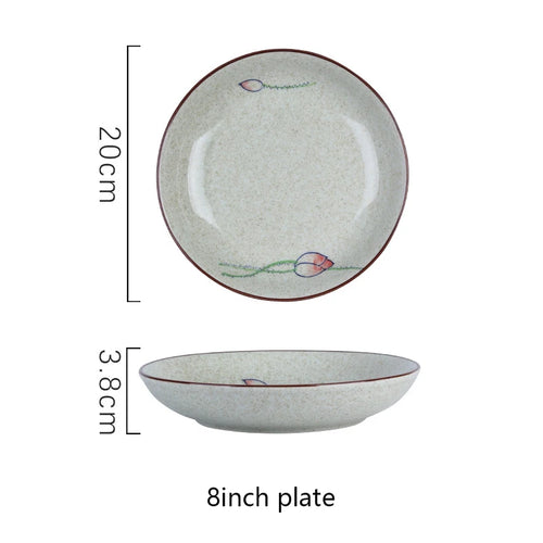 Assiette dessert japonaise ceramique motif floral peinte main