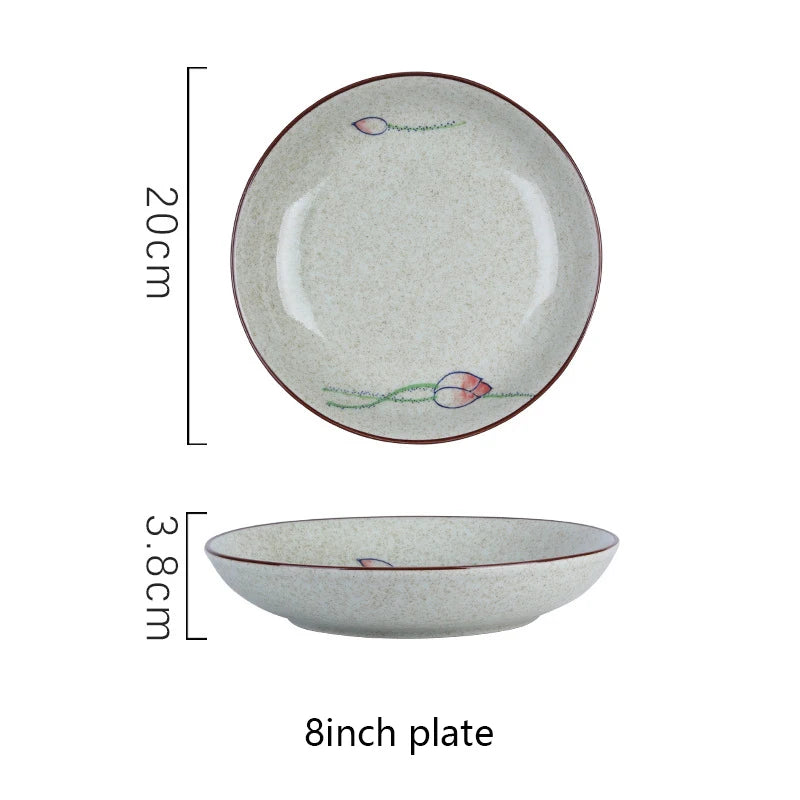 Assiette dessert japonaise ceramique motif floral peinte main