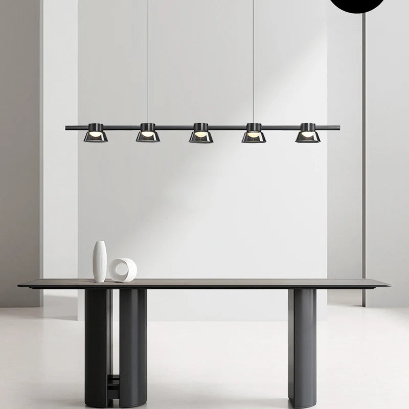 Nordic minimalist strip glass Led Dining Room Ceiling Chandelier Dining Room Bar Kitchen Island decorated hanging light fixtures - vue 3 sur 9