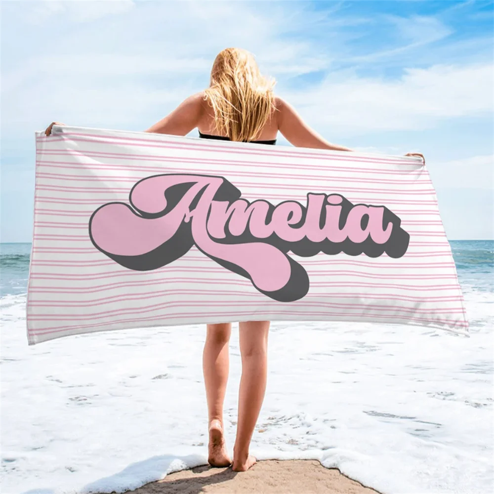 serviette de plage personnalisée rayée style retro - vue 3 sur 5