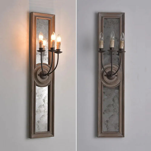 applique murale rétro américaine en bois et vieux fer avec miroir