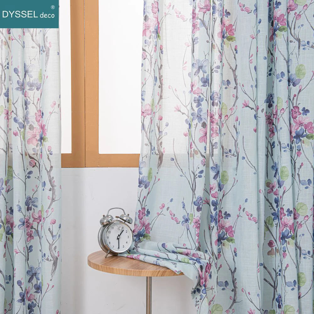 Rideau léger motif floral style européen salon chambre - vue 3 sur 8