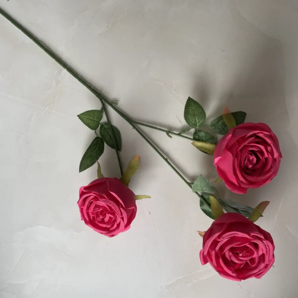 3 Heads Simulation Rose Branch Realistic Rose Bouquet For Weddings, Birthdays, And More For Floral Arrangements And Home Decor