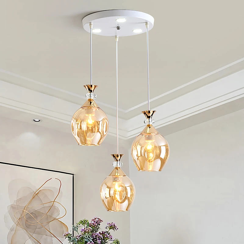 lustre suspendu en verre teinté pour décoration nordique de restaurant - vue 4 sur 12