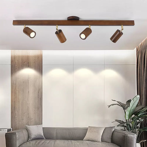 Grain de bois Led lustres avec projecteur pour salon chambre plafonniers éclairage décor noir Lustre cuisine luminaire