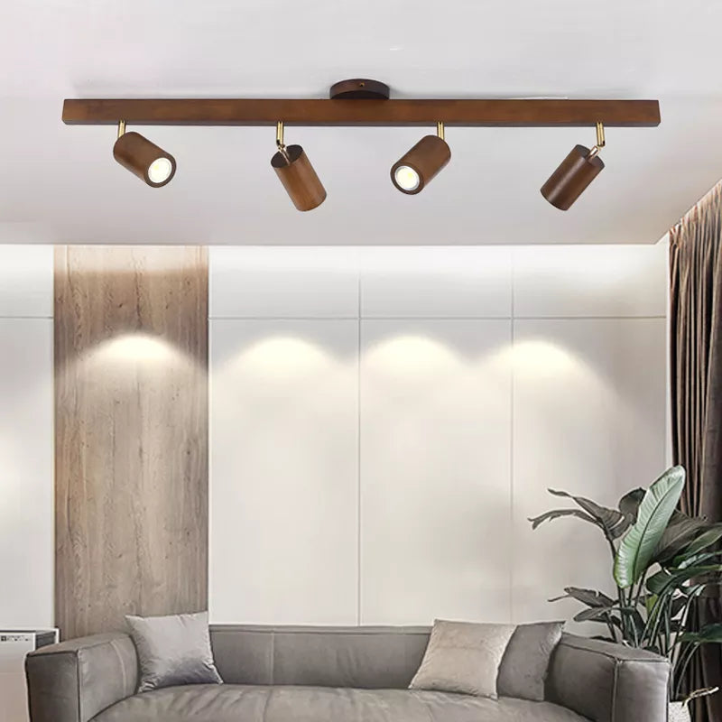 Grain de bois Led lustres avec projecteur pour salon chambre plafonniers éclairage décor noir Lustre cuisine luminaire - vue 2 sur 16