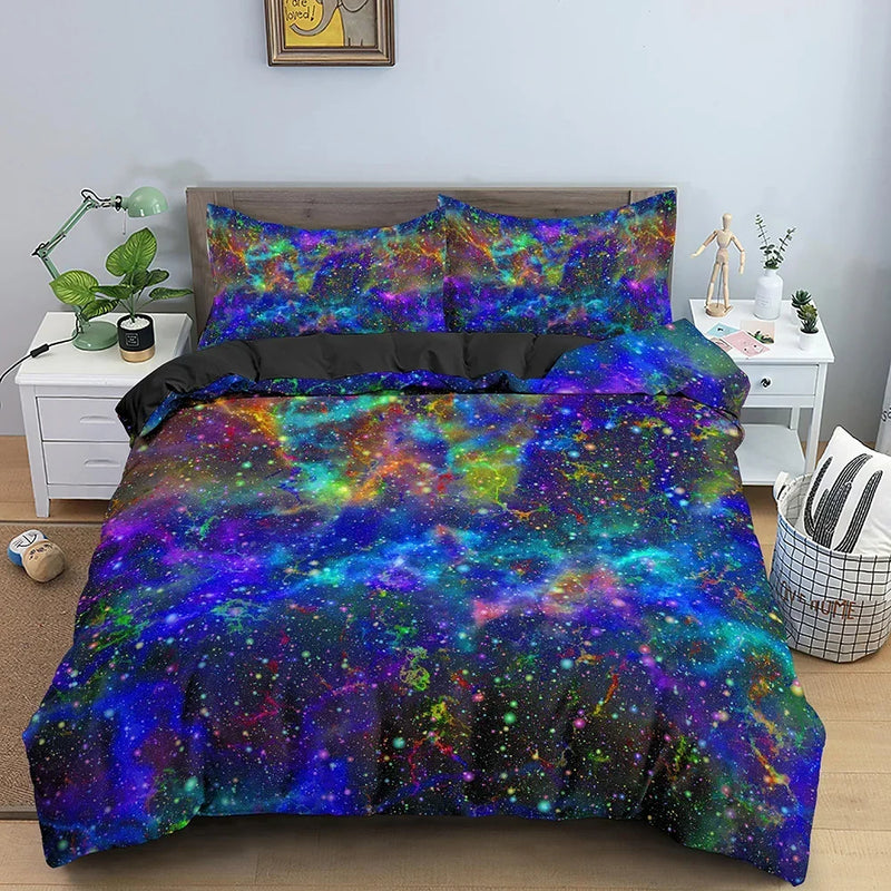 housse de couette galaxy space univers psychédélique taille queen