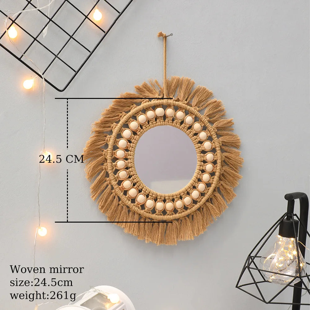 miroir rond en macramé style bohème pour décoration murale - vue 11 sur 19