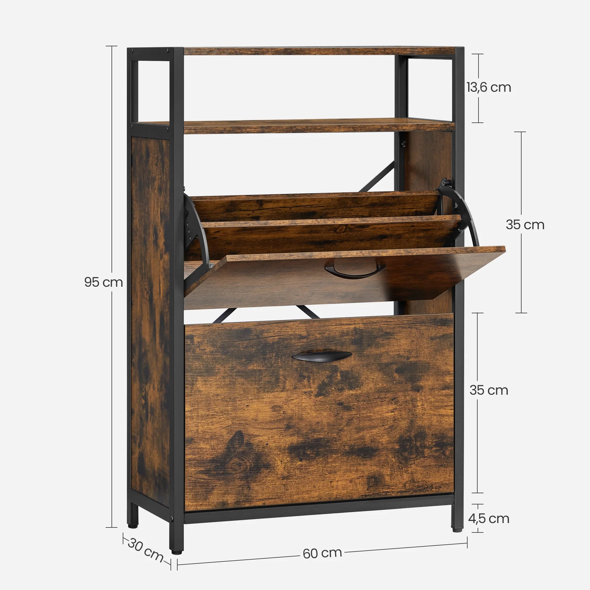 VASAGLE Shoe Cabinet with 2 Flip Doors, Hallway Shoe Storage Rack with Open Compartment, Internal Dividers, for 8-12 Pairs - vue 5 sur 7
