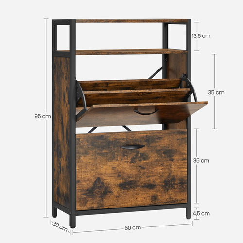 VASAGLE Shoe Cabinet with 2 Flip Doors, Hallway Shoe Storage Rack with Open Compartment, Internal Dividers, for 8-12 Pairs - vue 6 sur 7