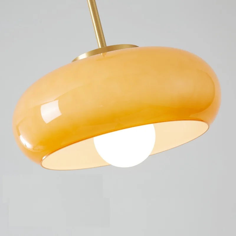 Suspension bauhaus LED en verre et métal doré - vue 4 sur 20