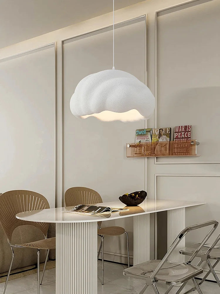 Nordic minimalist cloud pendant LED light wabi sabi cream style for dining room, restaurant or bar - vue 3 sur 11