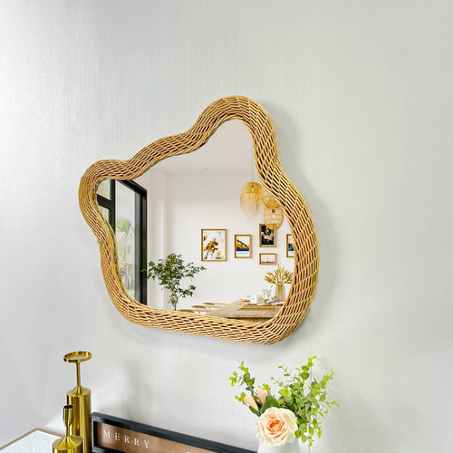 miroir en rotin ours design luxueux à suspendre au mur - vue 3 sur 6
