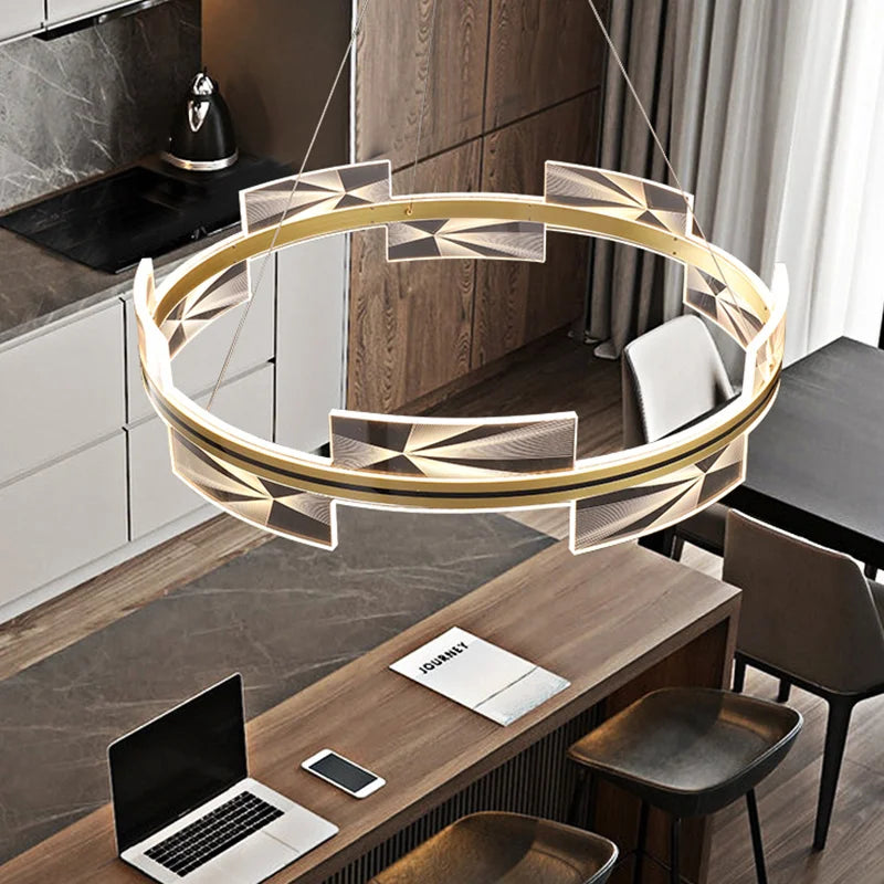 lustre moderne créatif design géométrique avec cercle doré - vue 5 sur 8