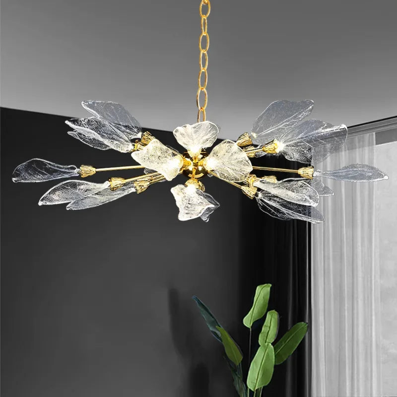 lustre moderne en verre de résine en forme de feuille pour intérieur - vue 3 sur 9