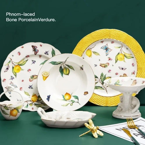 Assiette céramique style européen motif citron élégante table
