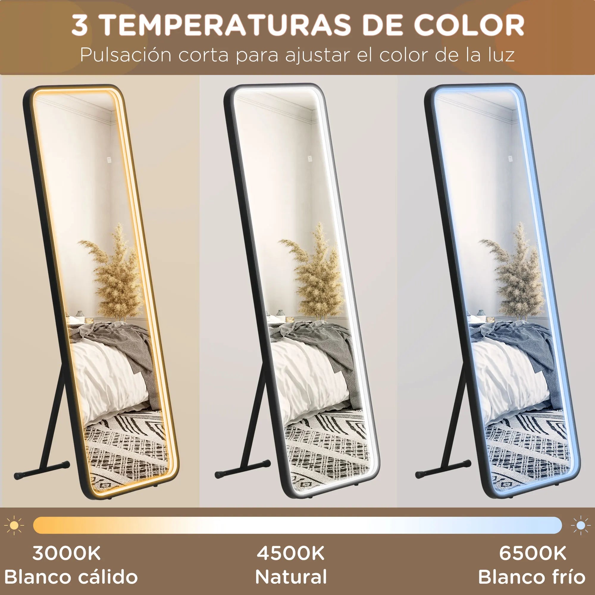 HOMCOM full body mirror with LED lights 151,5x50 cm memory function - vue 5 sur 6