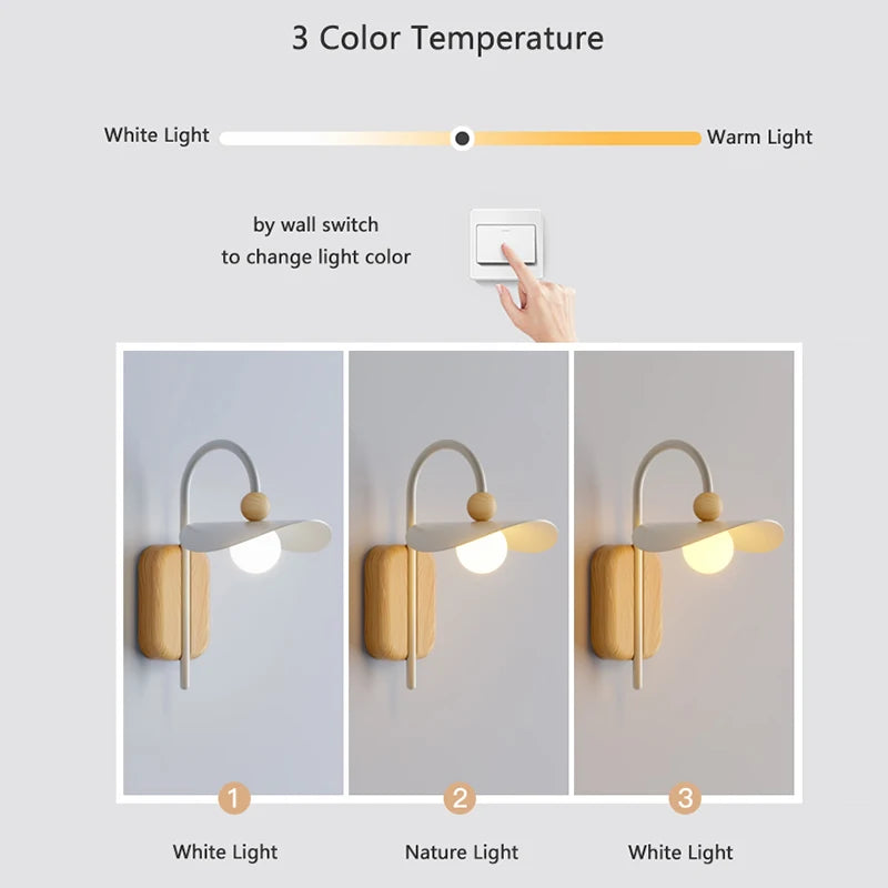 applique murale nordique en bois avec luminaire led pour intérieur - vue 8 sur 7