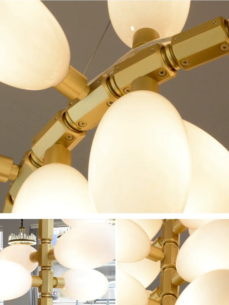 Modern Luxury  White Glass Grape Shaped Duplex Villa Chandelier, Living Room, Dining Room, Hotel Circular Decorative Chandelier - vue 4 sur 15
