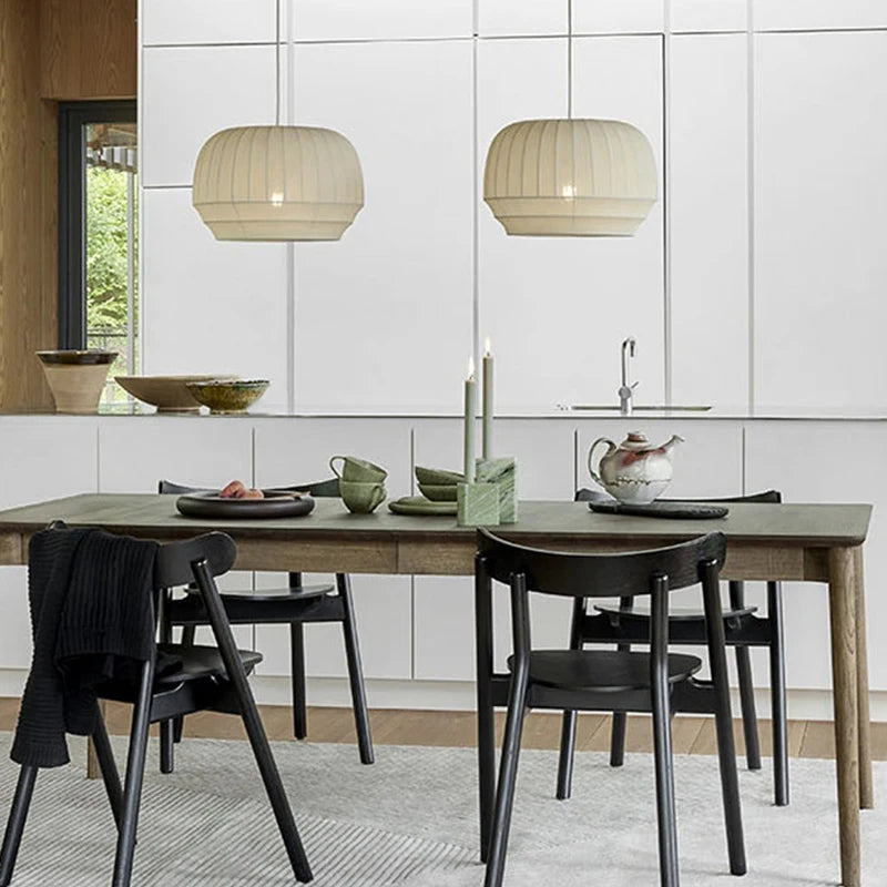 Nordic stretch fabric pendant light for living room, modern chandelier for dining or cafe - vue 5 sur 9