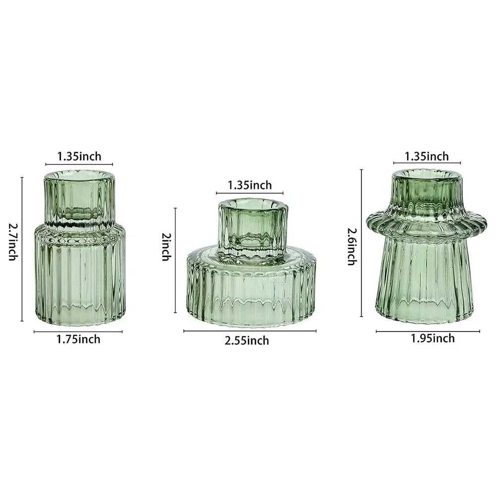 3PCS Set Glass Candlestick,Stick Candle Holder,Transparent Pink Green Amber Color,Wedding Romantic Table Candle Stand,Home Decor - vue 5 sur 8
