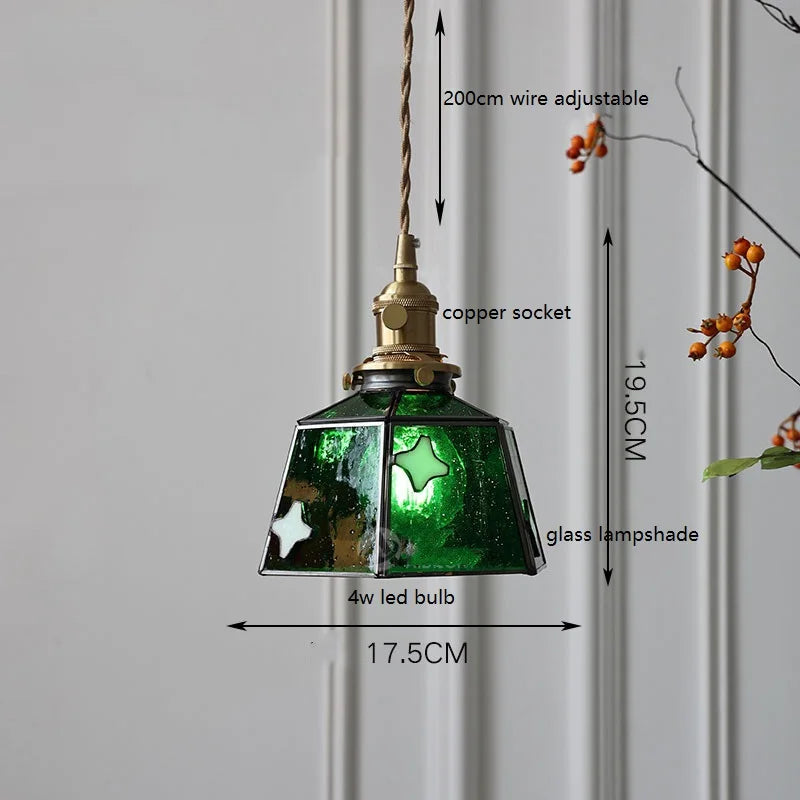 lampe à main vintage nordique avec verre coloré et cuivre