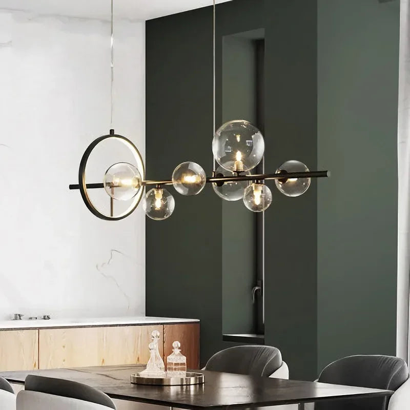 lustre moderne led avec boules de verre suspendues - vue 4 sur 8