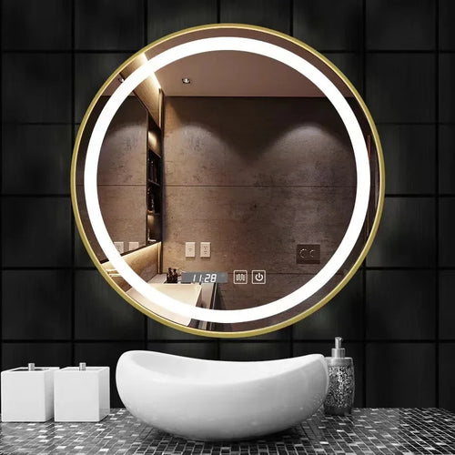 31-inch Round Smart Makeup Mirror, Homestand Oval with Light Backlight Tri-color Touch Fog Removal Wall Hanging Bathroom Mirror - vue 3 sur 7
