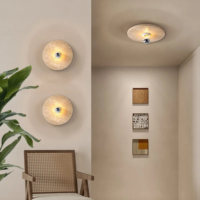 applique murale led rétro avec pierre naturelle ronde - vue 5 sur 8