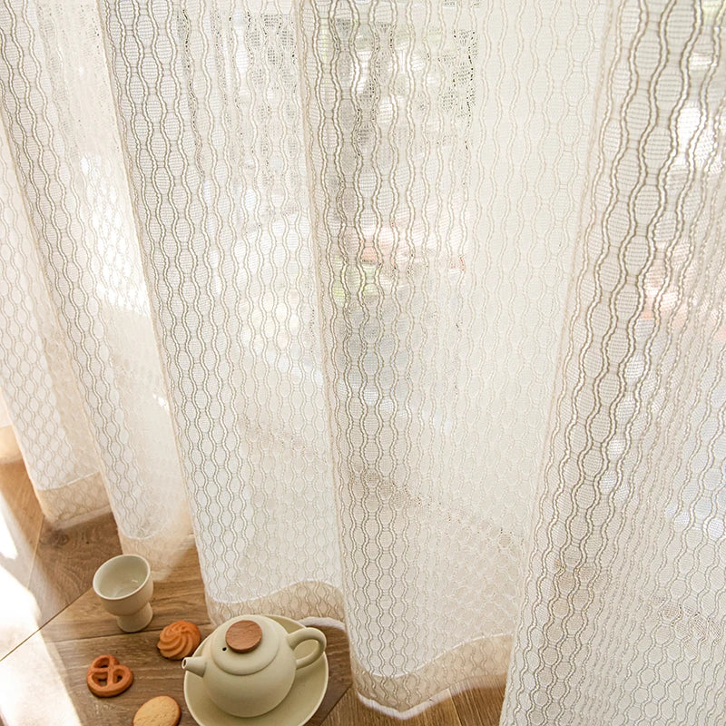 Voilage style japonais aspect lin motifs courbes salon