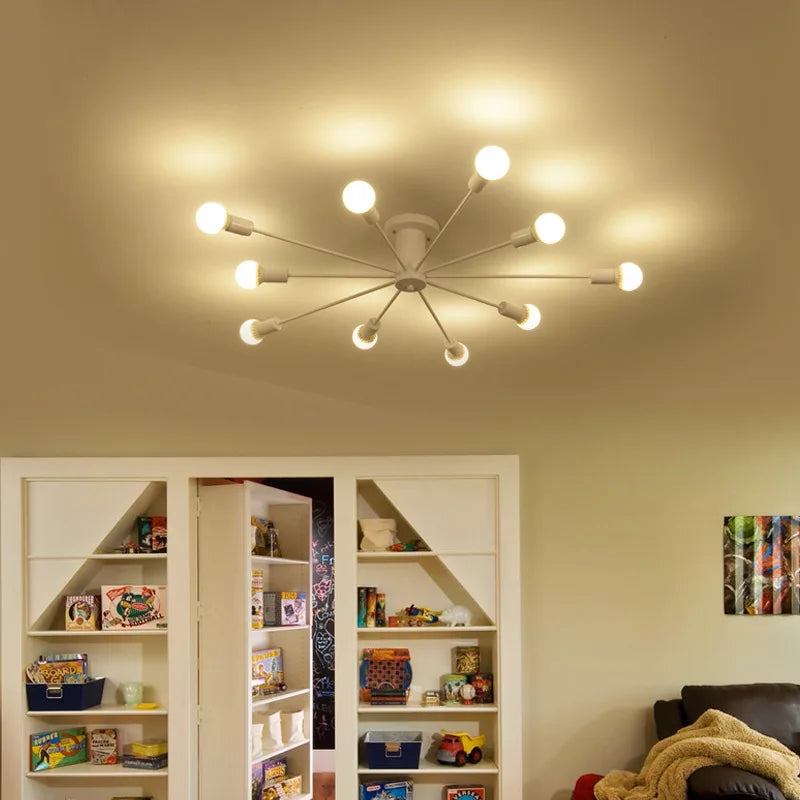 Rétro fer lustre noir/blanc 6/8/10 prises éclairage Vintage araignée lustre moderne plafonnier luminaire éclairage - vue 6 sur 10