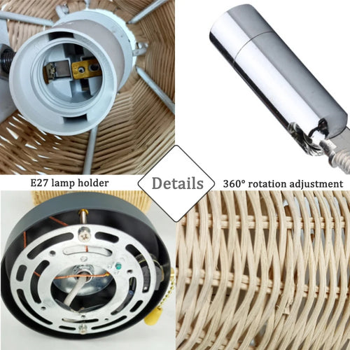 Retro rattan wall light minimalist hand-woven indoor decor - vue 6 sur 8