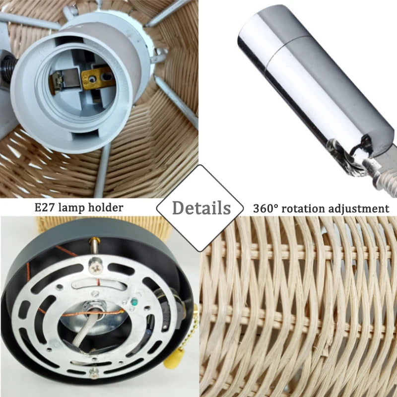 Retro rattan wall light minimalist hand-woven indoor decor - vue 6 sur 8