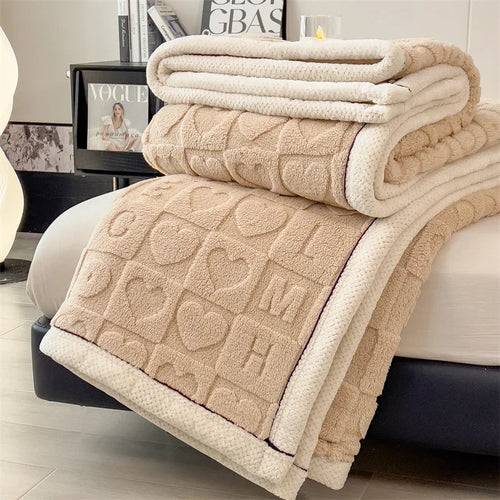 Plaid hiver polaire épais motif coeurs canapé lit