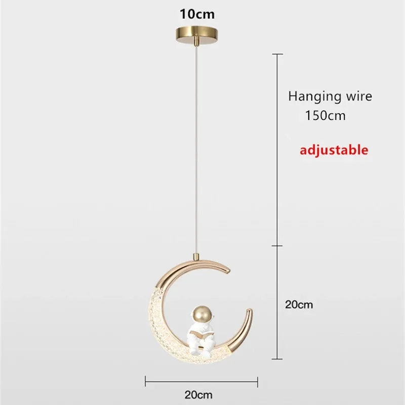 Chambre d'enfant lustre de chevet moderne minimaliste lumière de luxe dessin animé garçon fille chambre lune lampe astronaute petit lustre - vue 5 sur 8