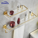DOOKOLE Bathroom Floating Shelves Gold, Wall Mounted Storage Shelves with Towel Bar for Bathroom, Kitchen, Bedroom