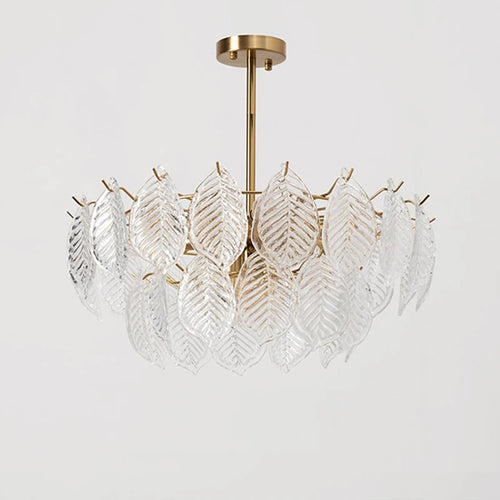 lustre moderne en verre suspendu avec décoration de feuilles