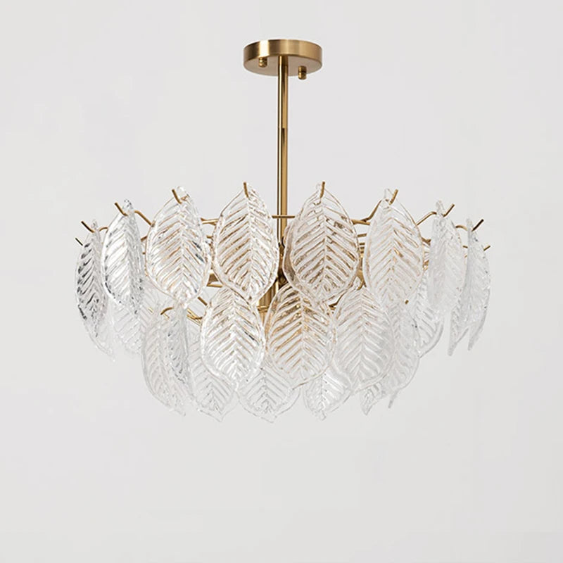 lustre moderne en verre suspendu avec décoration de feuilles - vue 7 sur 11