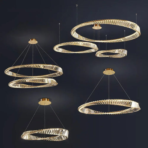 LustreSalon moderne Led K9 Dimmable de luxe or anneau irrégulier cristal