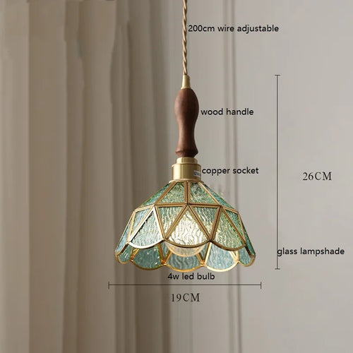Nordic vintage handheld lamp with coloured glass and copper