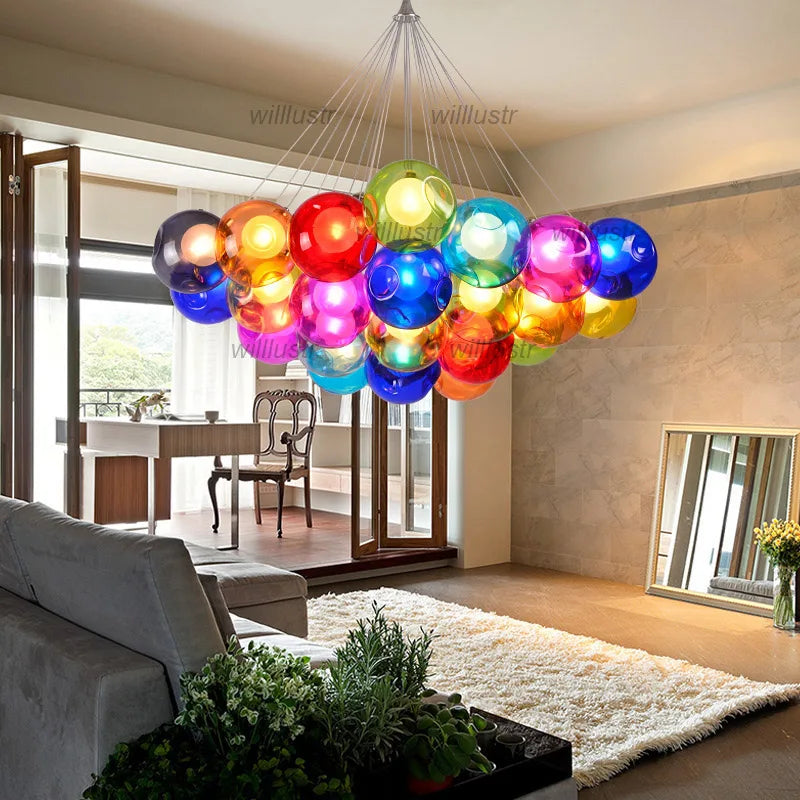 Mouth-blown glass pendant with colourful bubbles for hotel, boutique or nursery - vue 5 sur 24