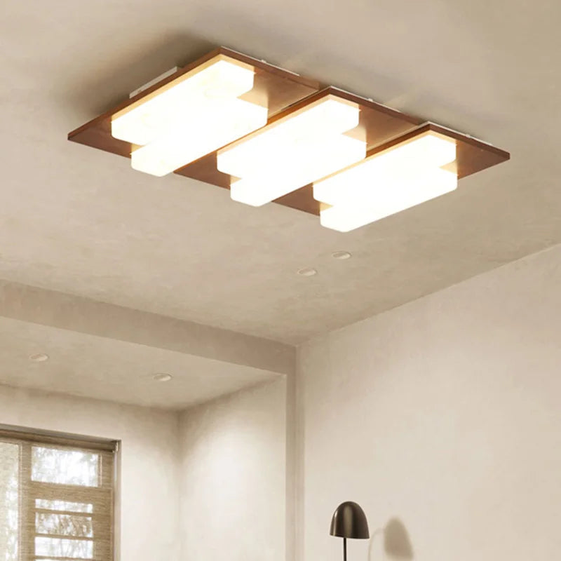 plafonnier led moderne en bois véritable 4/6/9 têtes luminaire intérieur