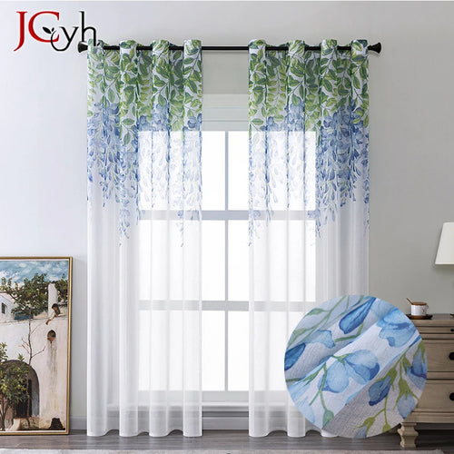 Voilage tulle transparent motif floral moderne pour fenêtre - vue 2 sur 7